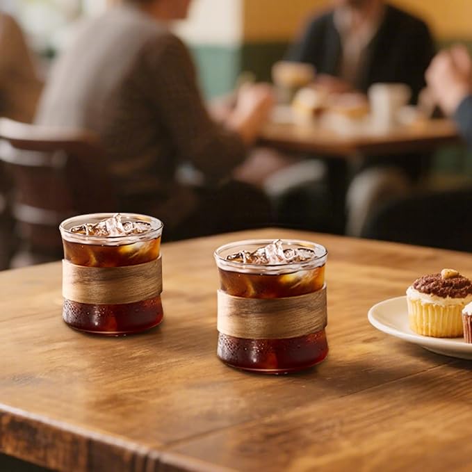PARACITY Espresso Cups Set of 2 with Wooden Ring (12 OZ)