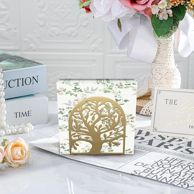 Metal Napkin Holder for Table – Decorative Tree of Life Napkin Holders for Kitchen & Dining Table, Fits Cocktail, Lunch & Guest Paper Napkins, Gold Countertop Napkin Holder for Home, Restaurant & Bar.