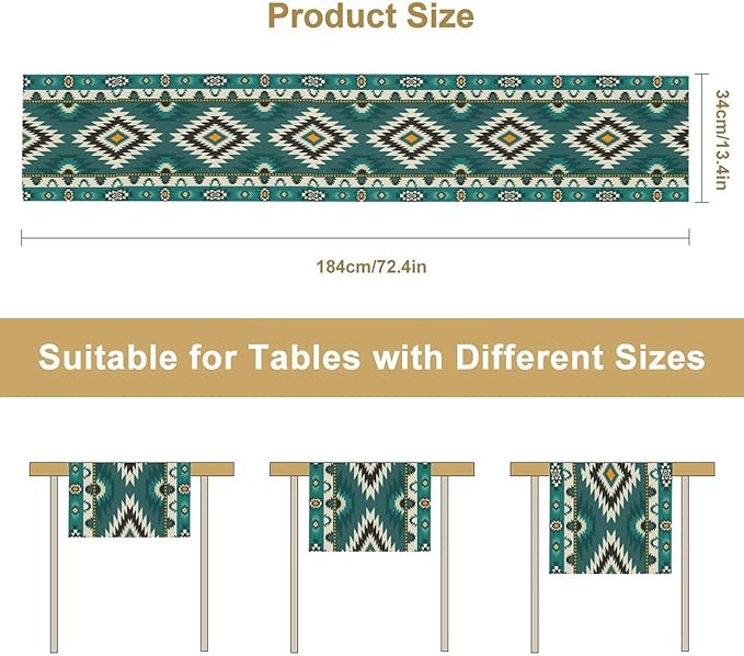 Ethnic Southwestern Table Runner,Native American Tribes Boho Geometric Pattern Aztec Table Cloth Kitchen Restaurant Cafe Decor 13x60 Inch