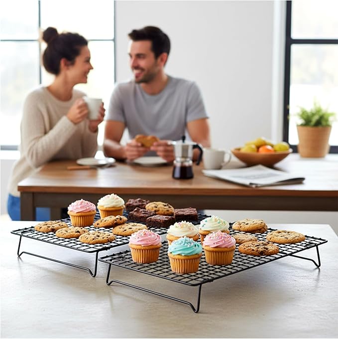 4 Pcs Cooling Racks, 13.4x9.45 Inch Cookie Cooling Racks For Baking, Stackable Carbon Steel Wire Rack with Folding Legs For Cooking, Roasting, Grilling