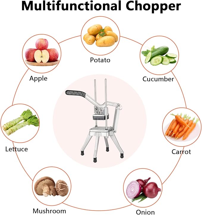 ROVSUN Commercial Vegetable Chopper French Fry Cutter Potato Slicer Fruit Chopper, Super Value Set of Suction Feet, 1/2'', 3/8'', 1/4'', 8-Wedge Blades and Pusher Blocks for Restaurant, Home & Kitchen