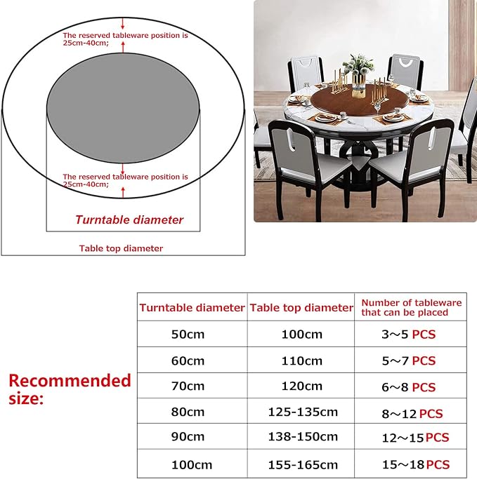 Round Rotating Serving Tray 6 Colors Wooden Large Lazy Susan Turntable, Ø20in-39inch, Stable, Silent, And Very Easy To Rotate, 360° Swivel Serving Plate For Kitchen Dining Table (Color : Red-brown,