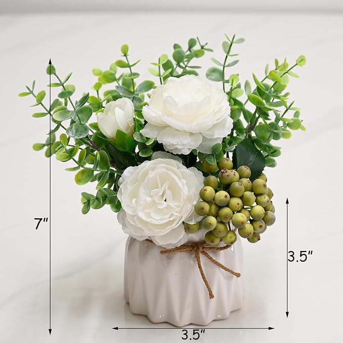 LADADA White Artificial Flowers with White Vase for Table Centerpiece Home Decor