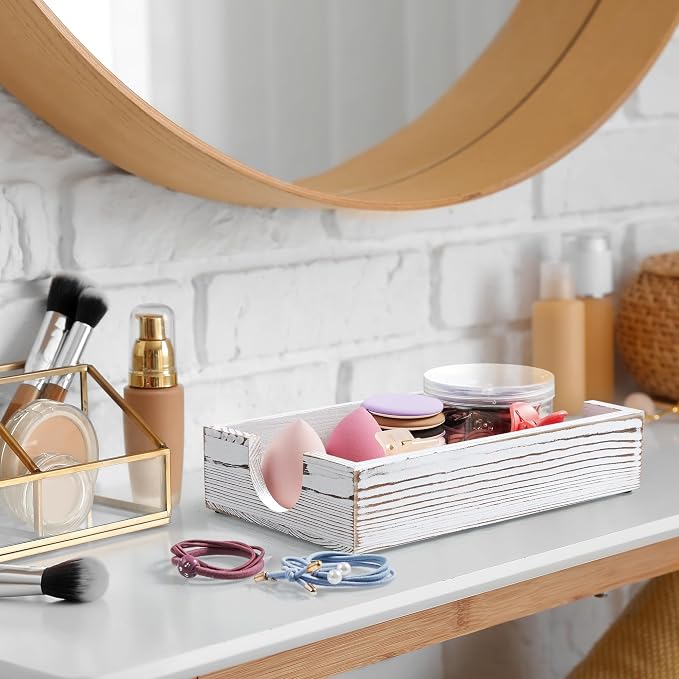 Napkin Holder for Bathroom, White Washed Wood Guest Towel Holder Tray for Bathroom, Disposable Paper Hand Towel Holder for Bathroom Accessories, Dinner Napkin Holder for Kitchen Table Party