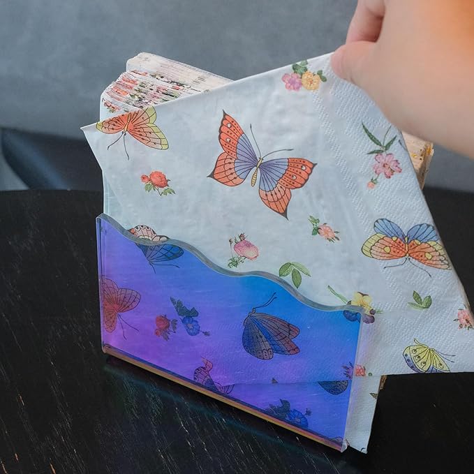 Acrylic Napkin Holder for 5-7 Inch Napkins - Prism Wavy Edge Design, Tabletop Dispenser for Cocktail & Dinner Napkins in Kitchen, Bar, Restaurant