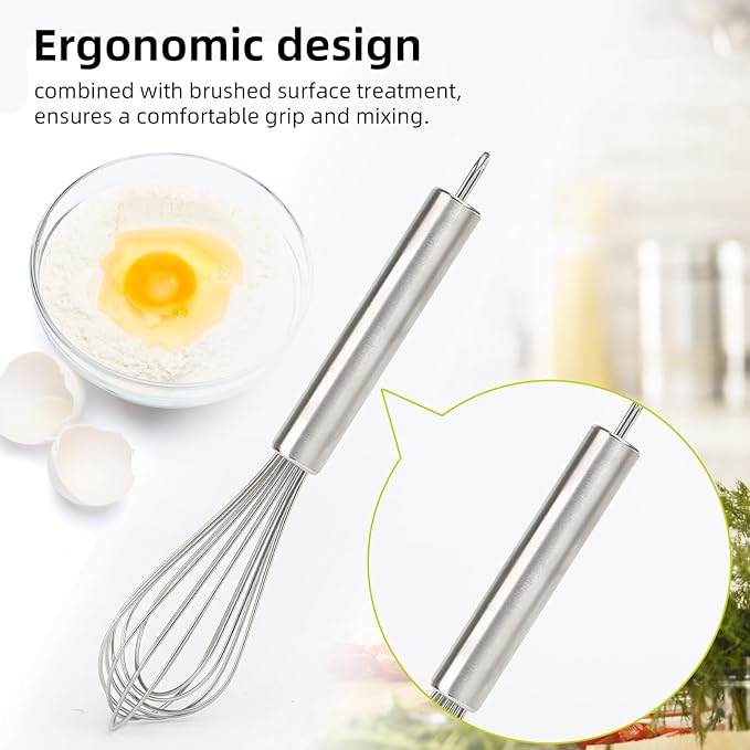 Stainless steel Small whisk for cooking, whisk is crafted with 8 thicker wire diameters, solving the problem that ordinary whisks tend to bend or break during vigorous mixing.(8 inches)