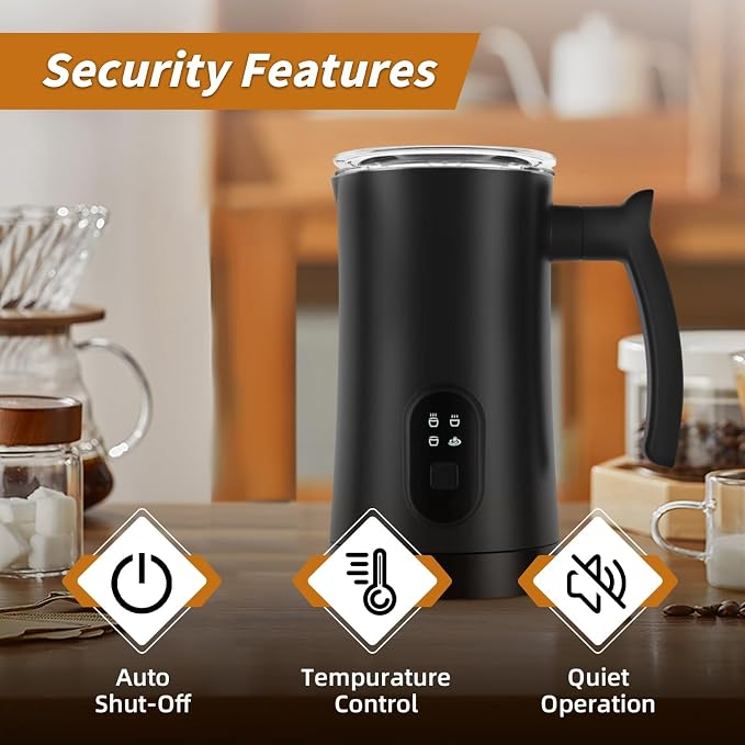 Milk Frother, 4-in-1 Electric Milk Steamer, 350ml/11.8oz Automatic Frother for Coffee, Warm and Cold Foam Maker for Latte, Cappuccino and Hot Chocolate (Black)