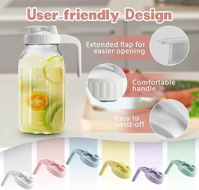 Mason Jar with Pour Spout Lid V-shaped, 2 Quart Iced Tea Pitcher Double Leak Proof, 64 oz Drink Pitcher for Breastmilk, Sun Tea, Juice, Coffee Creamer, Formula Pitche