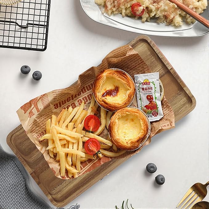 Acacia Wooden Serving Tray - Wooden Charcuterie Board - Rectangle Wood Platter for Serving Food, Fruit & Cheese Board Wood Dessert Trays (1, 14"x7"x0.6")