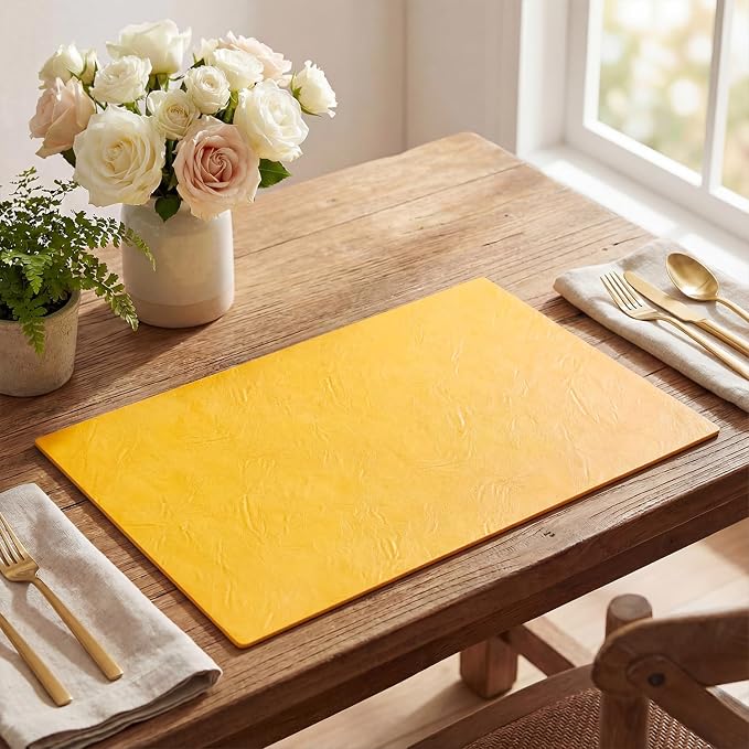Artoid Mode Yellow Faux Leather Placemats Set of 4, 12x18 Inch Waterproof Wipeable Heat Resistant Vinyl Place Mats, Reversible Table Mats for SummerKitchen Dining Decor