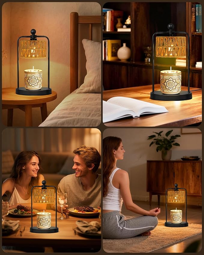 Candle Warmer Lamp with Timer Dimmer, Candle Warmer for Jar Candles Lights, Boho Candle Lamp Warmer with 2 Bulbs, Birthday Gifts for Women, House Warming Gifts New Home Decor, Black