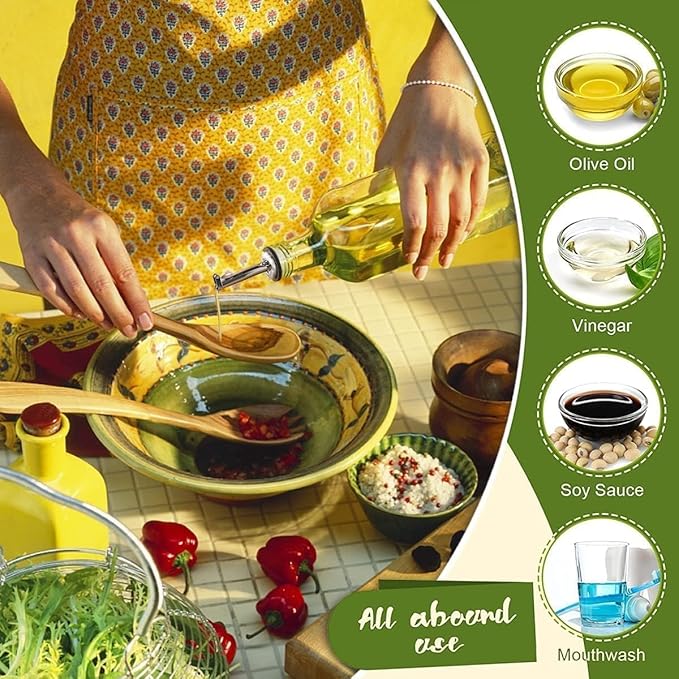 Showvigor Olive Oil Dispenser Bottle, Vinegar Cruet Bottle 17oz/500 ml, Square Tall Glass Oil Container with 2 Stainless Steel Pourers, 4 Labels,1 Brush and 1 Funnel Oil Bottles for Kitchen(2 Set)