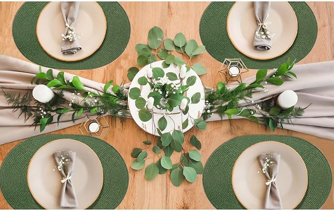 AHHFSMEI Placemats Set of 4 for Dining Table Washable Woven Non-Slip 18x12 inches Placemat Heat-Resistant Durable Table Mats for Dining Table Easy to Clean (Oval Green, 4)
