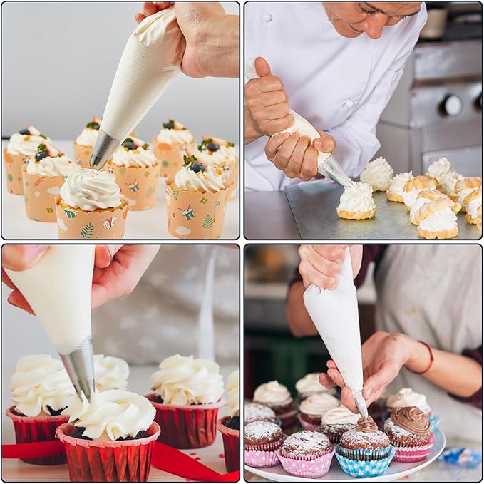 Disposable Piping Bags 14inch Anti Burst Pastry Bags Pastry Bag Pastry Crimpers Icing Piping Bags for Frosting Ideal for Cake Macarons Dessert Decorations Cookies Baking Cupcakes (Clear, 100 Pcs)
