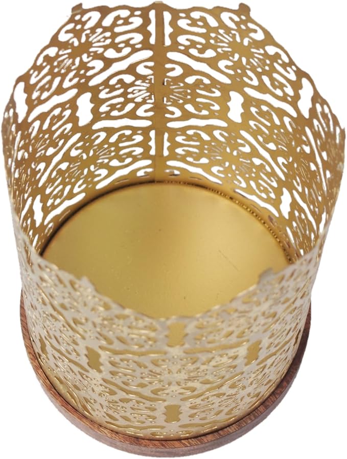 Hosley Metal Diamond Cut Design Candle Holder 7.5 Inch High, Gold Perfect for Home Decor, Lighting, Wedding, Parties, Gifting