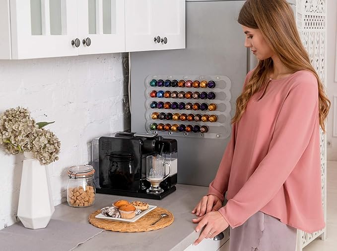 Demi's Home Magnetic Coffee Pod Holder for Nespresso Original Capsules - Suitable to be Mounted on the Fridge (Transparent)