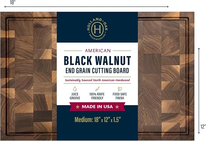 Handmade Walnut Cutting Board – Wooden Chopping Board with Juice Groove and Handles – Durable, Knife-Friendly, and Made in the USA (Medium)