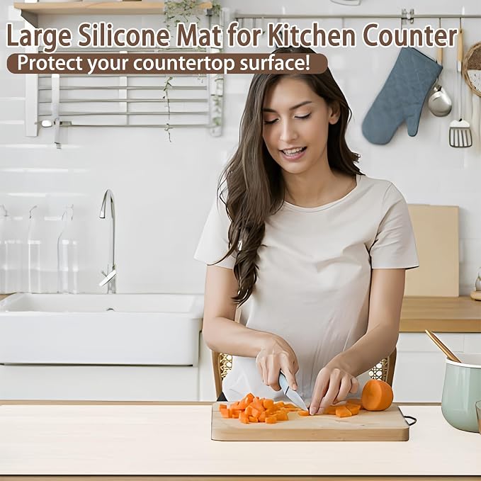 Silicone Mats for Kitchen Counter, 48"x32"(120cmx80cm) Large Heat Resistant Mat Kitchen Island Waterproof Countertop Protector Mat Nons-slip Extra Large Counter Mat, Semitransparent