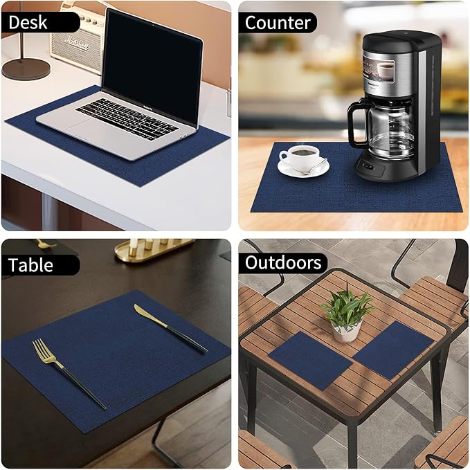 homing Faux Leather Heat Resistant Placemats 8 Packs, Waterproof Wipeable Dining PU Place Mats for Indoor & Outdoor, Easy to Clean, Dark Navy Blue
