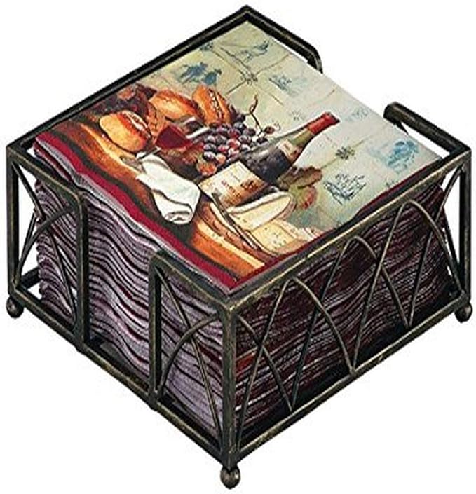 Boston International Cocktail Napkin Caddy, Arch Design in Antique Brass