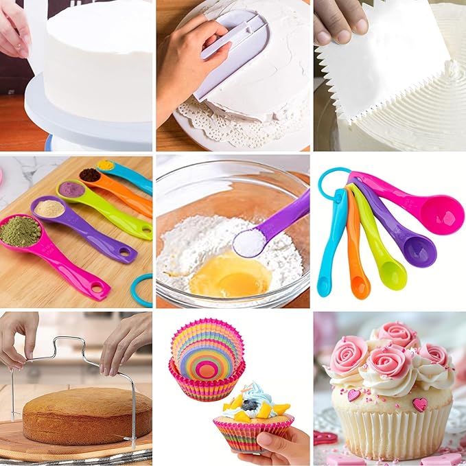 475pcs Complete Cake Decorating Kit, Cake Decorating Tools with Rotating Cake Stand, Cake Leveler, Piping Tips etc. Cake Decorating Supplies Kit for Beginners, Bakers & Hobbyists, Cake Shop (Blue)