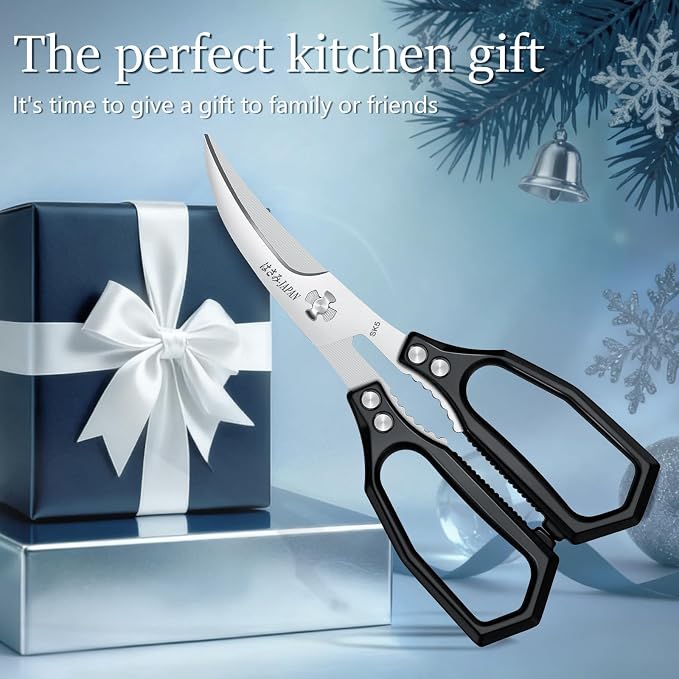 Huusk Black Multi-Purpose Seafood Scissors - Easy to Take Apart for Thorough Cleaning -Sharp Kitchen Shears with Oversized Handles for Less Strain - for Crab, Shrimp,Christmas Gift for Men and Women