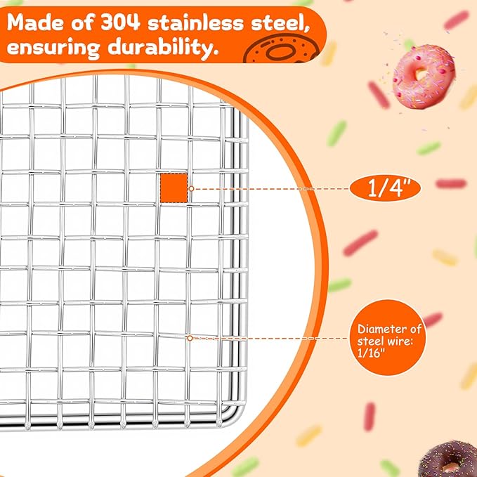 Yaocom 5 Pack 23 x 23 Inch Stainless Steel Bakery Screen, Heavy Duty Wire Cooling Grid for Donuts Bread Pastries, Commercial Baking Tray Insert for Frying Draining Glazing, Oven Safe Mesh Tray
