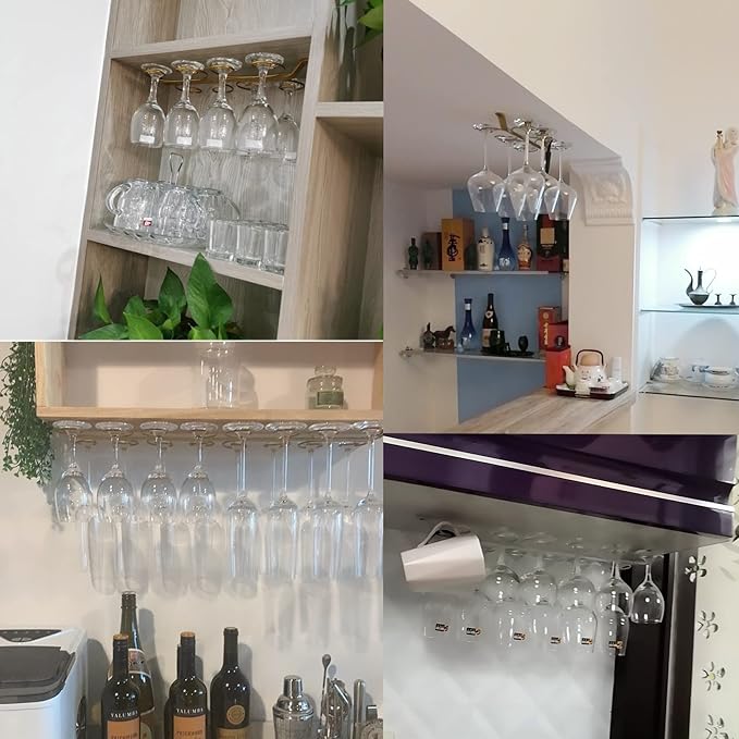 Under Cabinet Wine Glass Holder Iron 12 Hooks, Black Wire Hanging Rack, Storage Hanger Organizer, Space Saving, With 6 Hooks For Multiple Uses, Easy To Install