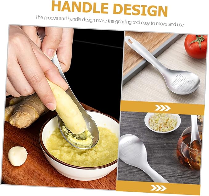 Stainless Steel Multi-Function Ginger Garlic Spoon Shaped Food Mincer for Kitchen Seasoning Baby Food Prep 8.46X2.75X0.39In 3-Pack