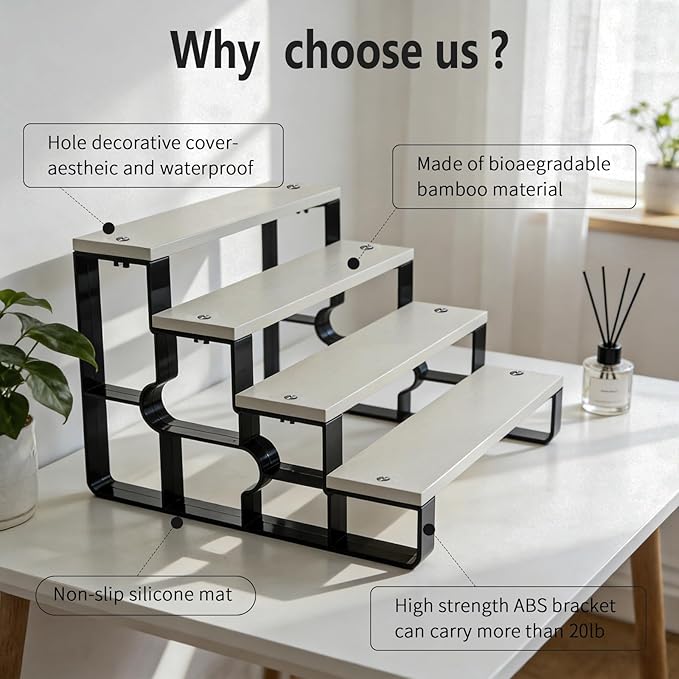 GRELY 4 Tier Perfume Organizer for Women, Makeup Display Stand Holder, Wooden Bathroom/Vanity Shelf, Lipstick & Skincare Storage, Valentine's Day Gift for Her (White, 14")
