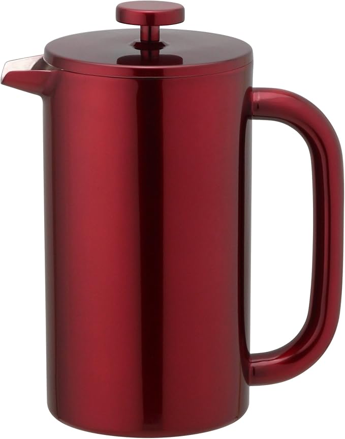 8-Cup Double Wall Insulated Stainless Steel French Coffee Press, 32-Ounce Durable Coffee Tea Maker with Stainless Steel Plunger, Red