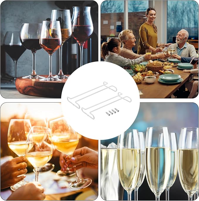 uxcell Wine Glass Rack Under Cabinet, 2Pcs 10-Inch Stemware Wine Glass Hanging Rack Stainless Steel Wine Glass Organizer Storage Hanger for 5mm Stemware Column, White
