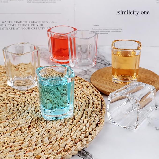 Shot Glasses 2.3 oz, Set of 6 - Cute Square Tequila Glasses, Perfect for Whiskey, Tequila, Liqueurs, Party & Collection, Espressos, Spirits & Liquors (6, Clear square)
