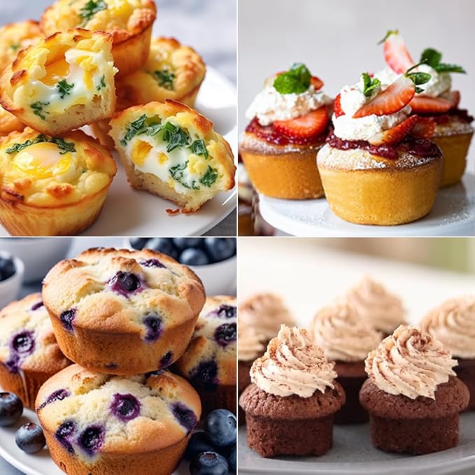 CAKETIME Silicone Muffin Pans for Baking, Metal Reinforced Frame Regular 12 Cups & Mini 24 Cups Cupcake Pan Set Nonstick Muffin Pan for Homemade Baking Easy to Handle