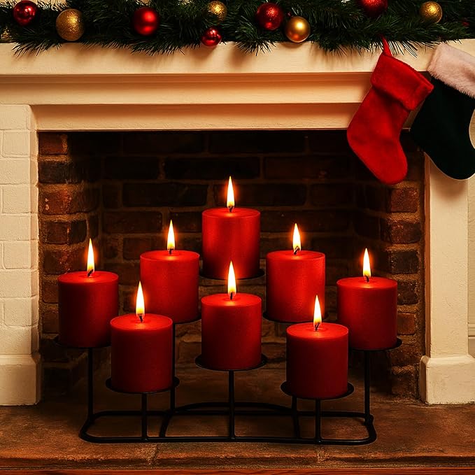 Smtyle Fireplace Candelabra Candle Holder - Modern Multi-Tier Black Matte Candelabra Centerpiece, Geometric Design with Stable Base for Pillar Candles, Perfect for Minimalist Home