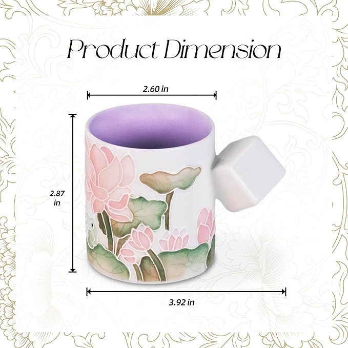 KAMMAK Ceramic Teacups - 155ml/5.2oz Coffee Cup - Set of 2 Hand-Painted Ceramic Cups - Small Vintage Mate Cup - Cute Mugs for Women - Ideal for Birthday, Afternoon Tea & Housewarming Gifts