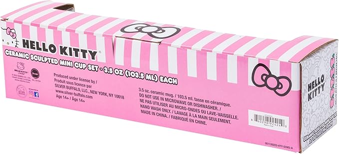 Silver Buffalo Sanrio Hello Kitty Different Color Bows 4 Pack Ceramic 3D Sculpted Mini Cup Set, Perfect as a Sugar, Cream, or Milk Set, 3.5 Ounces