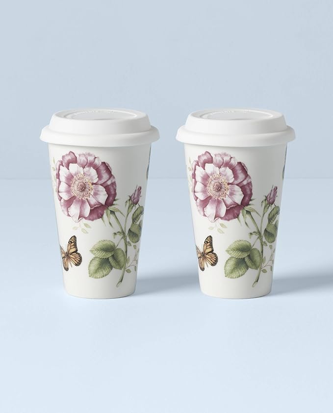 Lenox 896463 Butterfly Meadow Thermal Travel Mugs, Set Of 2