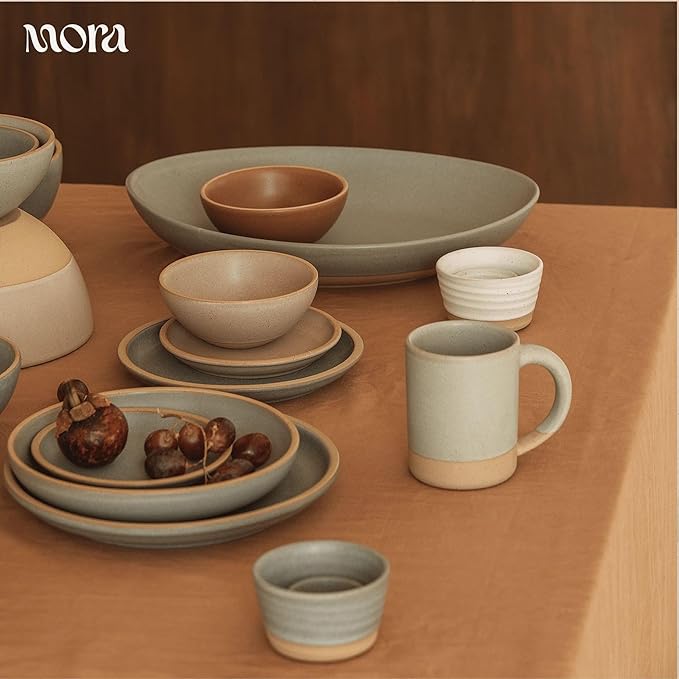 MORA Medium Mugs Set of 4, 16oz Ceramic Pottery Latte Mugs/Coffee Cups - Microwave and Dishwasher Safe - Thyme