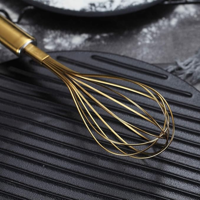 Berglander Gold Whisk Pack of 3 Stainless Steel 8",10",12", Titianium Plating Whisks for Cooking, Beater,Wire Whisk Set Kitchen Wisk (Gold)