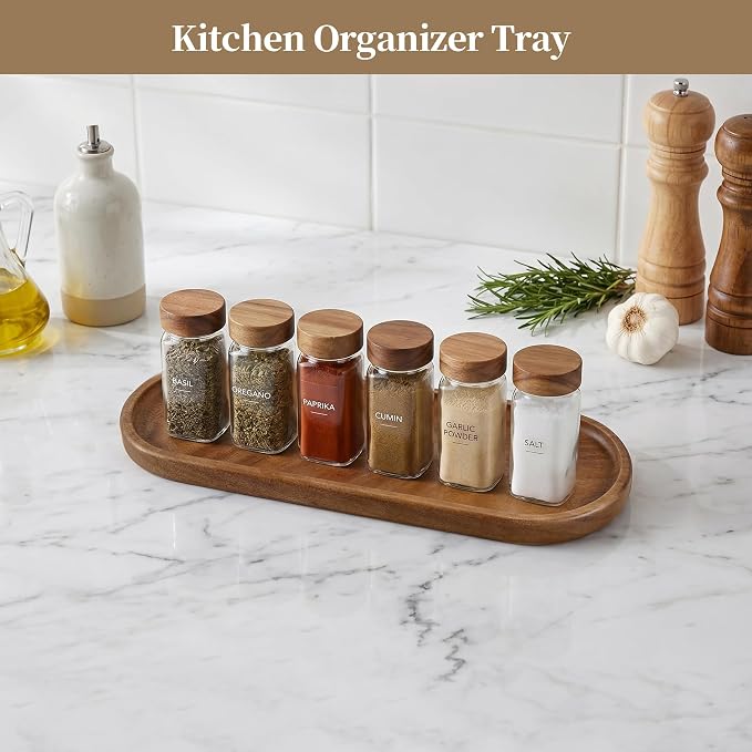 Small Wooden Tray | Acacia Wood Tray for Vanity, Bathroom Counter, Coffee Table & Toilet | Perfect for Jewelry, Remote, Perfumes & Catch All | Mini Charcuterie Board Serving Platter (Oval)