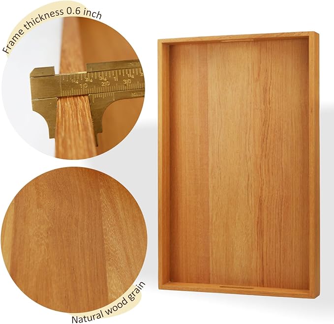 28 x 18 Inches Extra Large Rectangle Teak Wood Ottoman Tray with Handles, Serve Tea, Coffee Classic Wooden Decorative Serving Tray