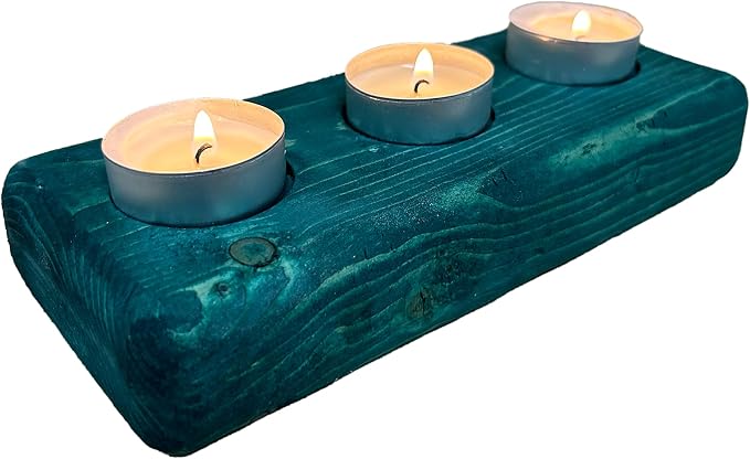 Wooden 3 Tea Light Candle Holder, 8 Inches (Green, Rounded Brick)