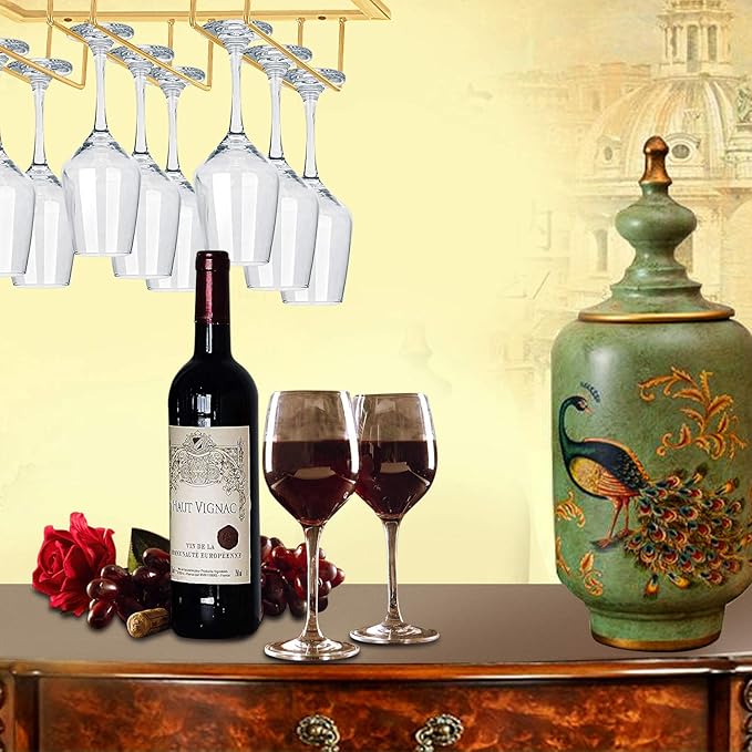 MOCOUM Wine Glasses Rack Under Cabinet Stemware Rack, Wine Glass Hanger Rack Wire Wine Glass Holder Storage Hanger for Cabinet Kitchen Bar