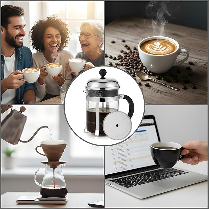 4 Pcs French Press Filters Replacement, 4.65 Inch Fine Mesh Stainless Steel Screen with Metal Center Ring, Compatible with 48oz Stanley French Press Coffee Maker, Tea Plunger Pot