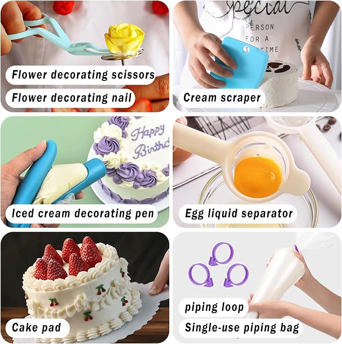 Cake Decorating Kit, Cake Making Baking Kit for Adults Beginners Professionals, Frosting Piping Set, 3 Springform Pan, 4 Cake Molds, Cake Muffin Carrier (All Useful Items)