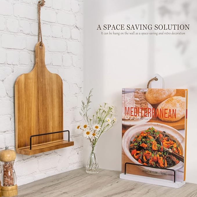 PUERSI Cook Book Stand for Kitchen Counter, Wooden Cookbook Holder, Adjustable Recipe Book Holder - Brown