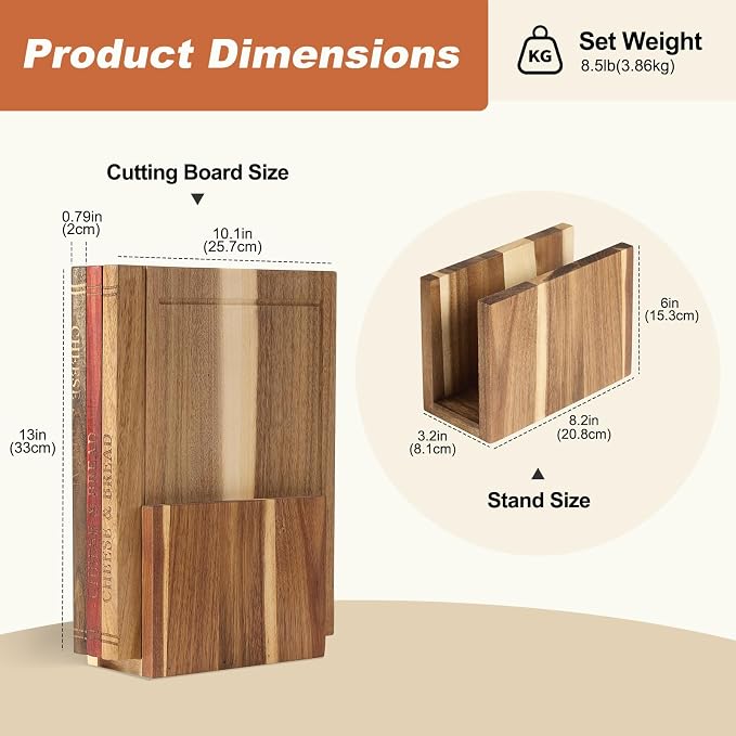 Wood Book Cutting Boards Set,Wooden Cutting Boards That Look Like Books,Wood Book Style Cutting Boards With Stand For Kitchen