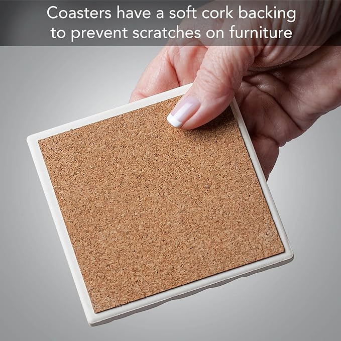Thirstystone Holiday Treats 4 Pack Assorted Tumbled Tile Stone Coasters with Protective Cork Backing 4" Square Manufactured in the USA