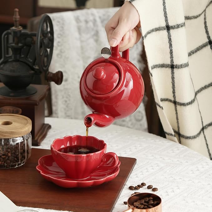 London Pottery V60 Coffee Dripper, Exquisite Porcelain Ceramic Manual Coffee Filter, Suitable for Pour Over Coffee in Office, Outdoor and Home Use (Red)